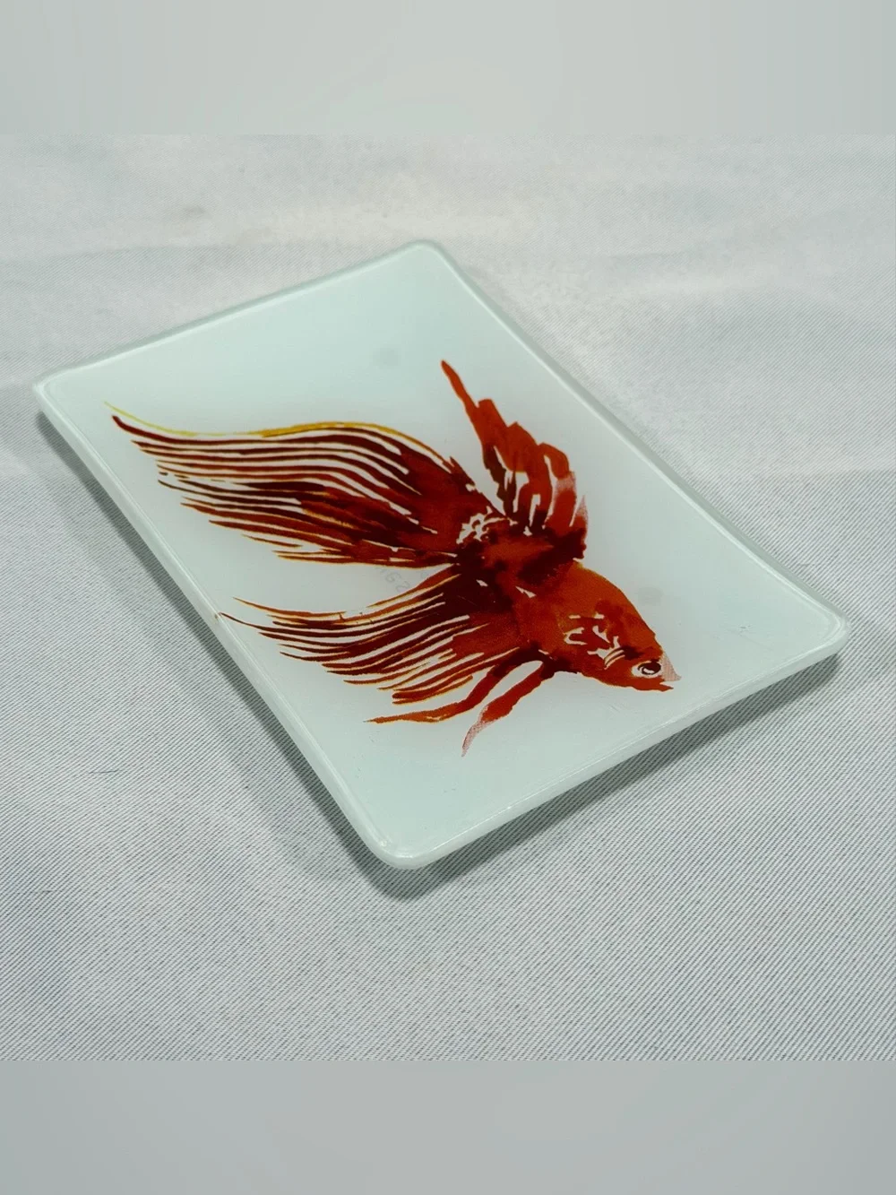 West Elm Glass Trinket Soap Dish Orange Goldfish Koi Beta Aquatic Natural Vibe